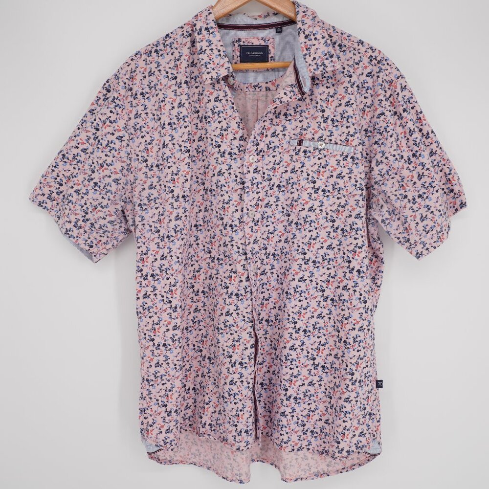 7 Diamonds Mens XL Pink Floral Button Up Shirt Short Sleeve Cotton Casual - Picture 2 of 12
